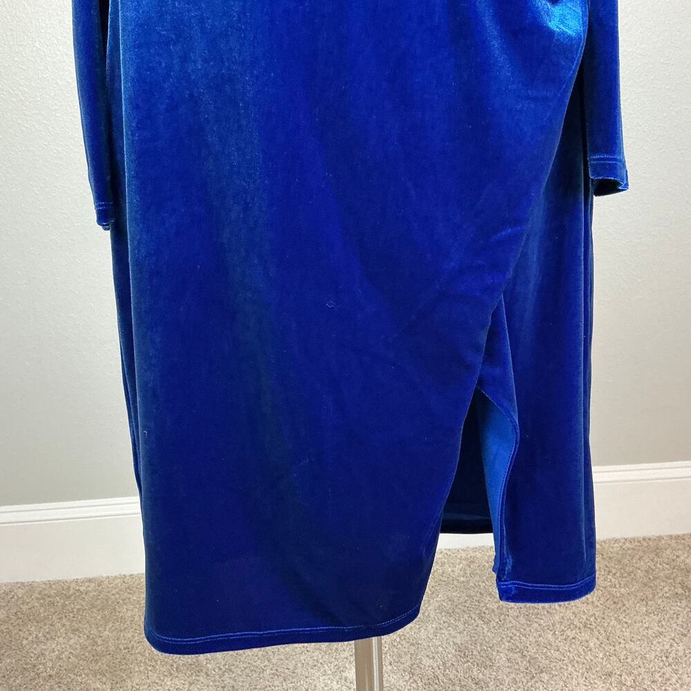 Ralph Lauren Blue Cocktail Dress Velvet Long Sleeve Boat Neck Sheath Size 12 - Picture 9 of 13